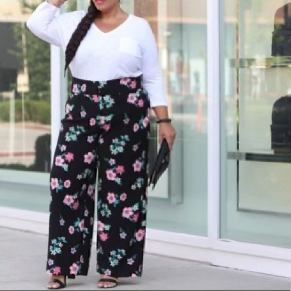 Lane Bryant Womens Size 16 The Allie Wide Straight Leg Floral Career Pants